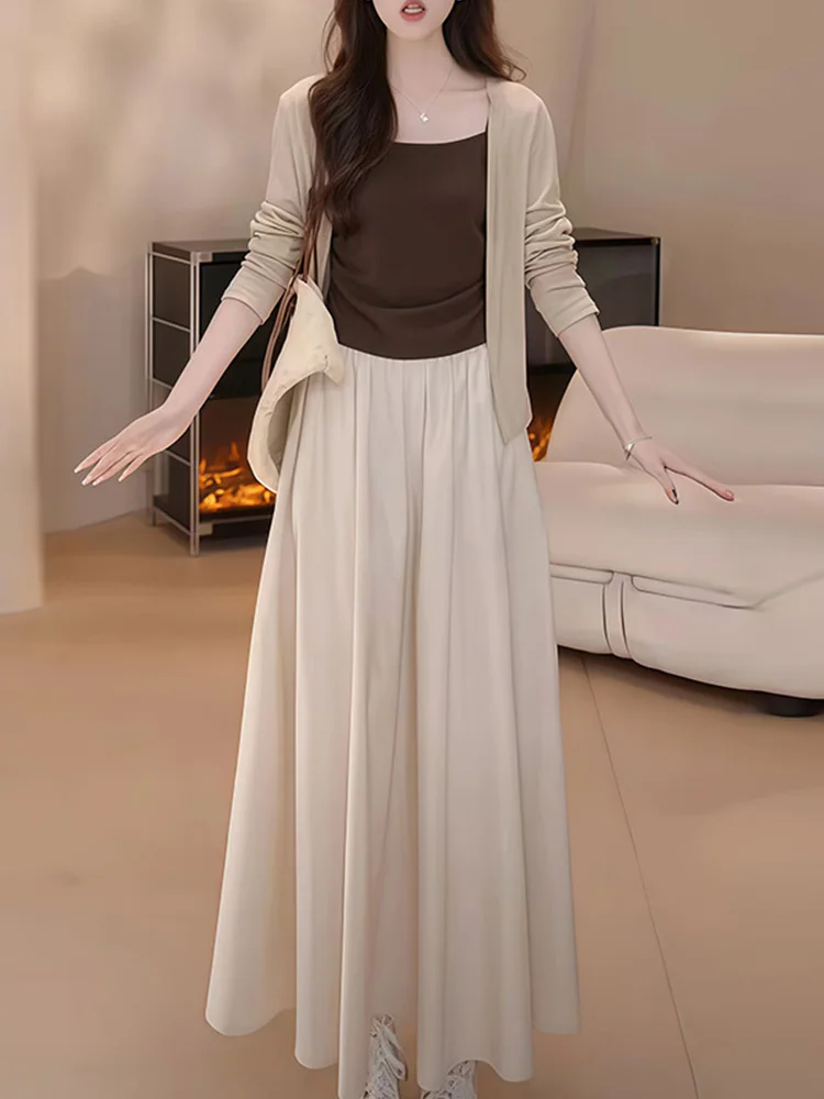 

Retro Cardigan Vest Skirt Tee-Piece Set Spring Autumn Design Ele Sle Gentle Springtime Women's Faion Ensemble