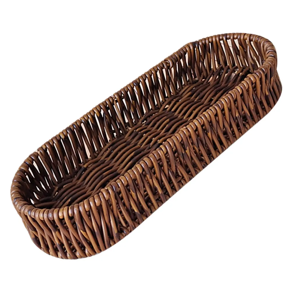 

Bread Basket Woven Storage Rattan Bread Basket Picnic Knife Fork Spoon Tray Serving Proofing