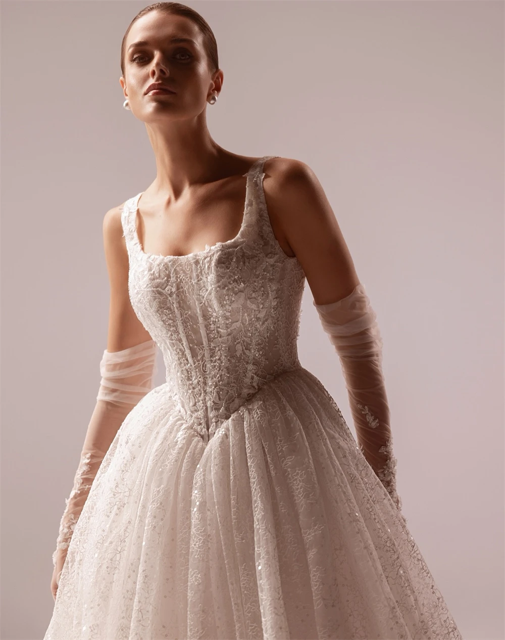 Personalizado encantador branco organza vestido de casamento sexy gola quadrada sem mangas vestido de noiva boho a linha tribunal trem robe de mariée