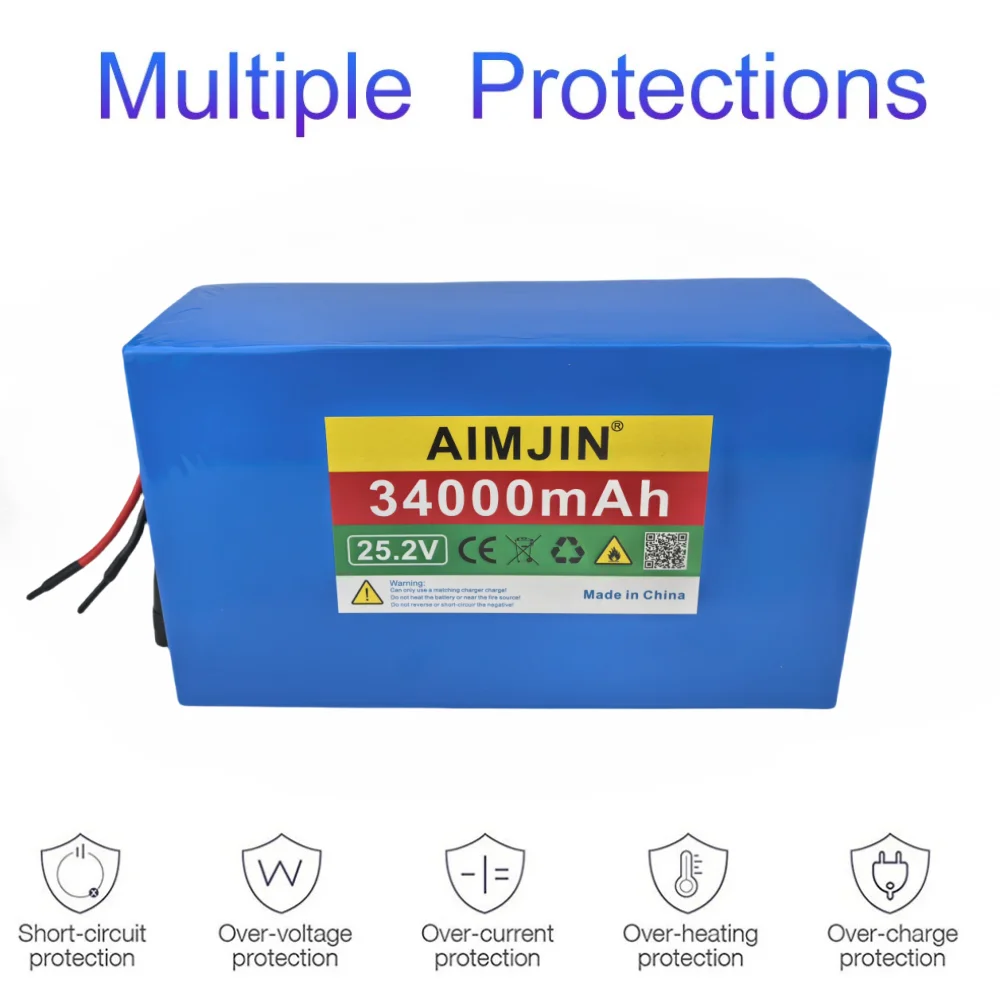 25.2V 34000mAh 18650 lithium-ion rechargeable battery pack 6S10P with BMS for scooters battery+25.2V 2A charger