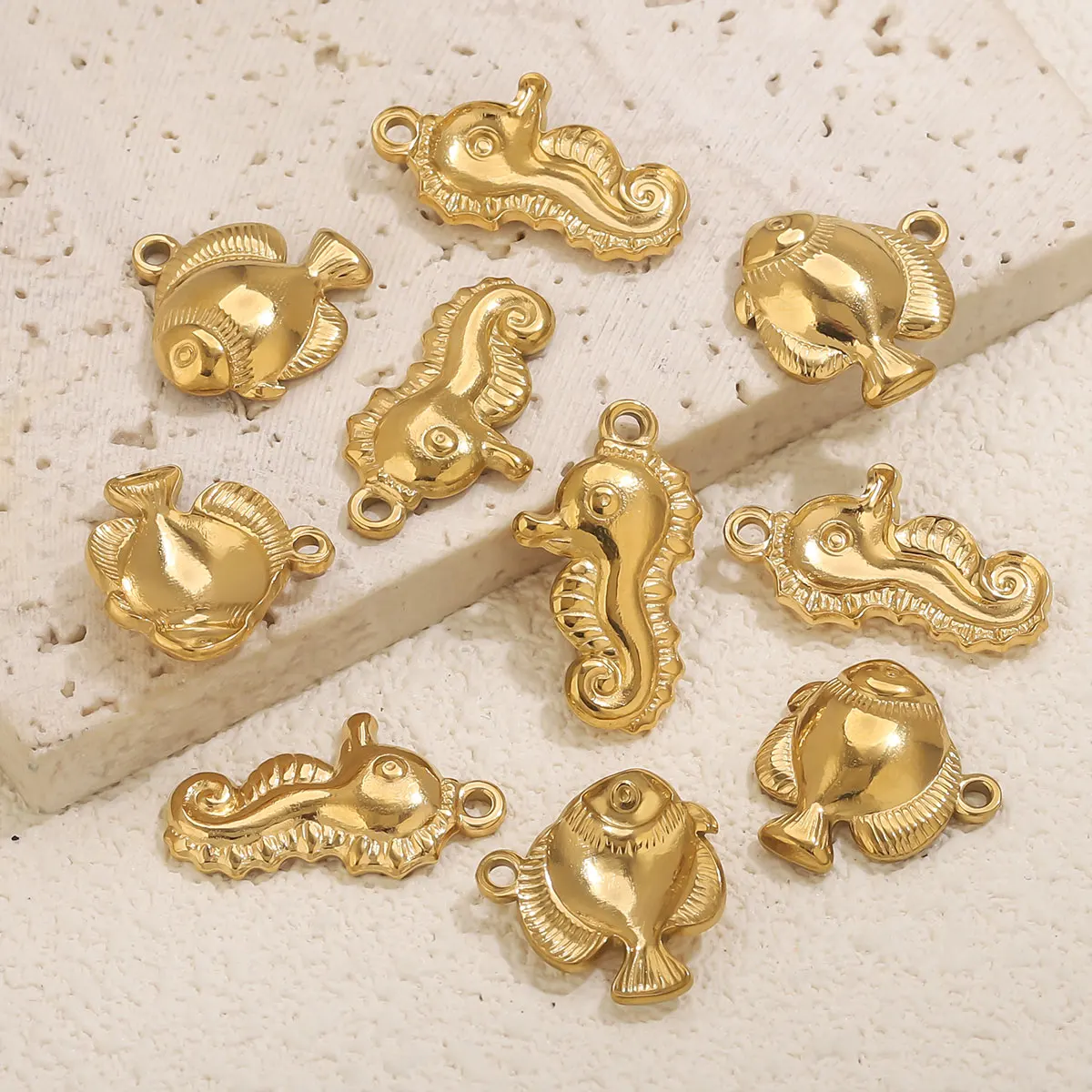 2-5pcs Retro Stainless Steel Fish Sea Horse Pendant Simple Necklace Earring DIY Jewelry Accessories Manufacturer Direct Sales