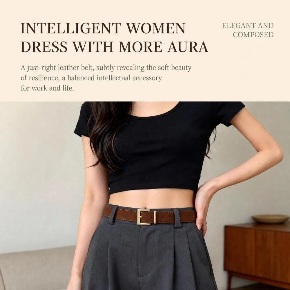 Fashion Square Alloy Pin Buckle Waist Belt Faux Suede Simple Casual Waist Strap Matte Suede Leather Belt For Women
