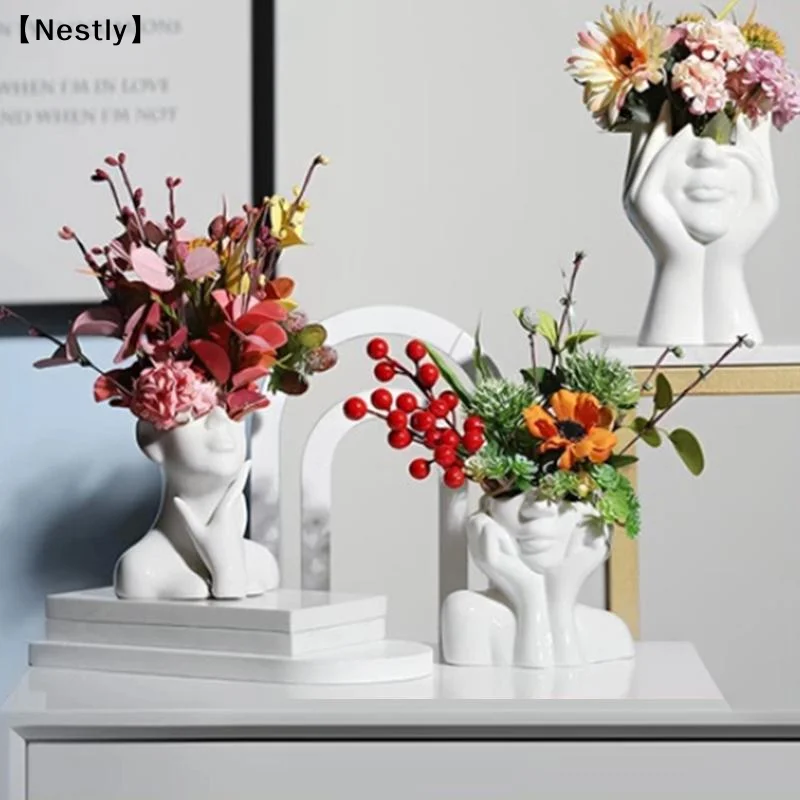 Artistic Face Design White Vase Creative Desktop Ornament Handicraft Gift Home Decor〔Nest〕
