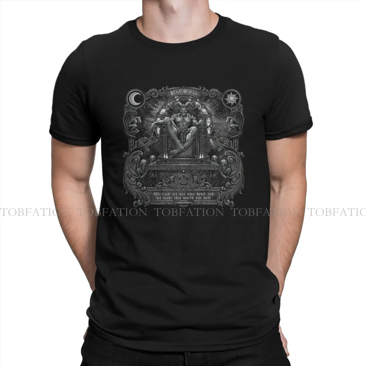 Satans Throne O Neck TShirt Satanic Baphomet Goat Pure Cotton Fabric Original T Shirt Man's Tops Fashion Oversized