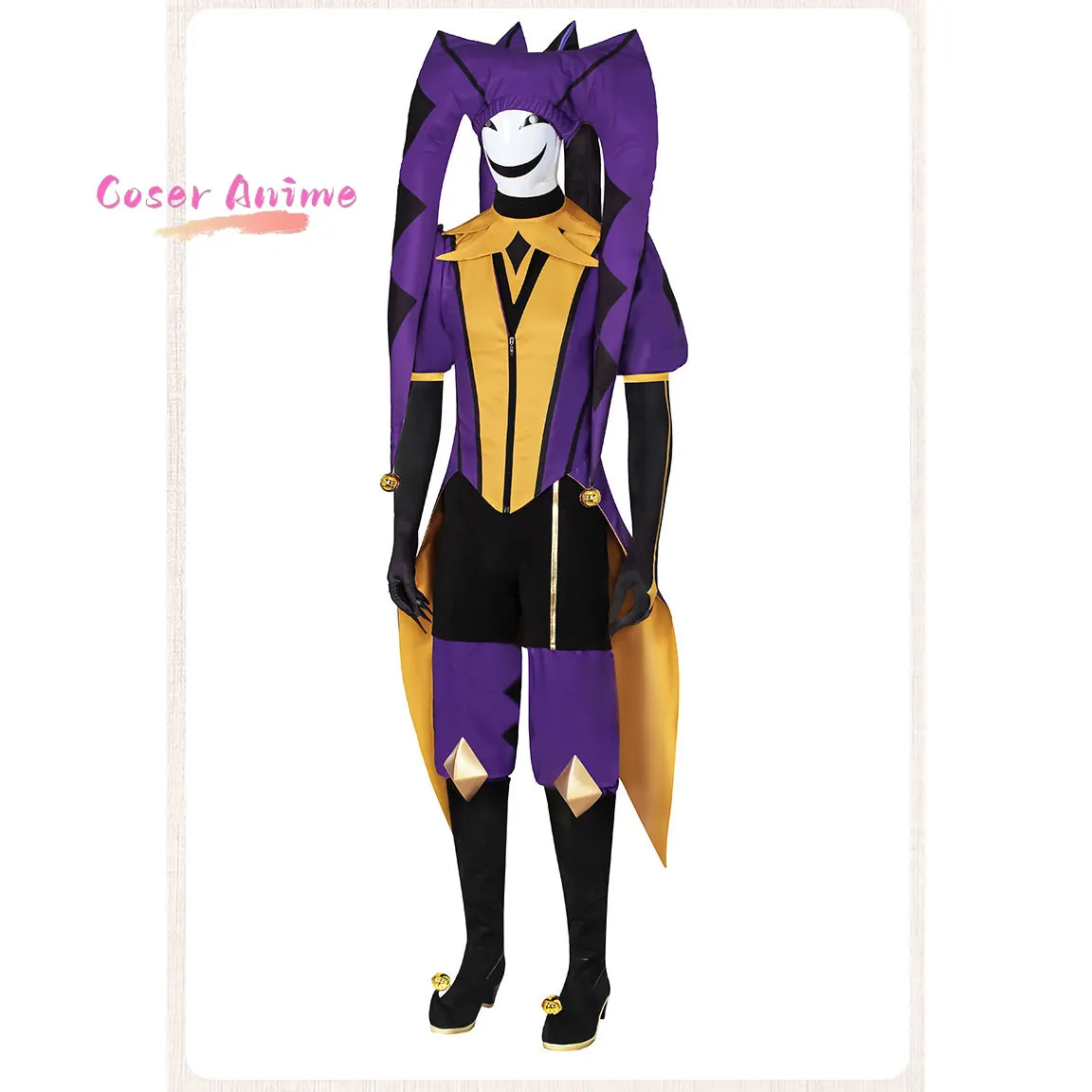 

Freak Circus Jester Cosplay Costume Pierrot Full Set Halloween Cosplay Clown Hat