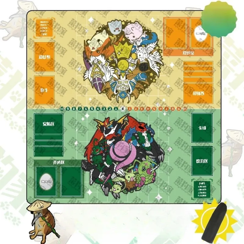 

DTCG 600x600mm Digimon Cartoon Style DIY Double-player Card Playmat Agumon Gabumon Anime 2mm Stitched Edge Rubber Table Mat Gift