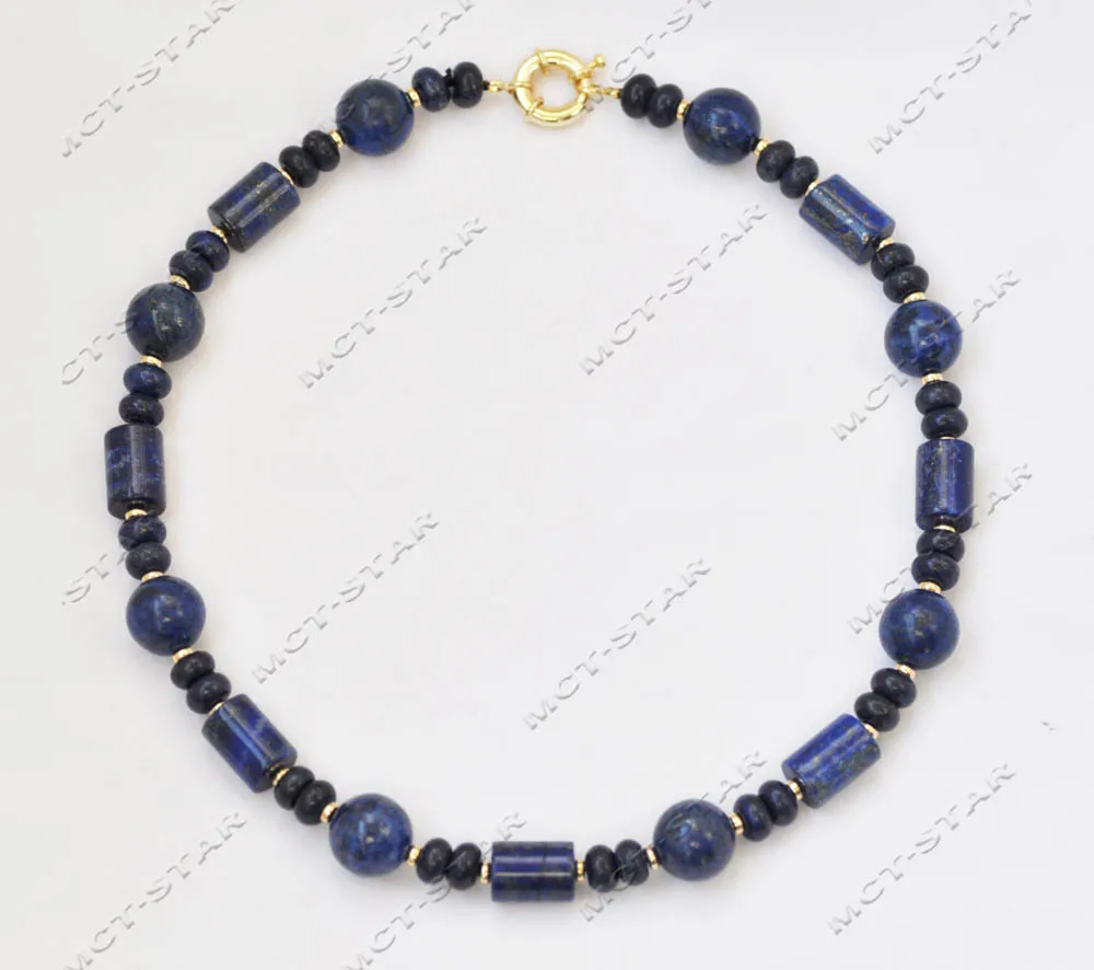 

Z13034 18" 15mm Natural Blue Cylinder Rondelle Round Lapis Lazuli Necklace