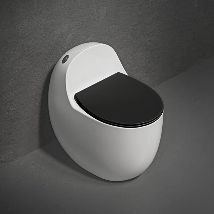 Siphonic‑Flush Egg‑Shaped One‑Piece Black Ceramic Toilet, S‑Trap Compact Bowl for Small Bathroom Spaces