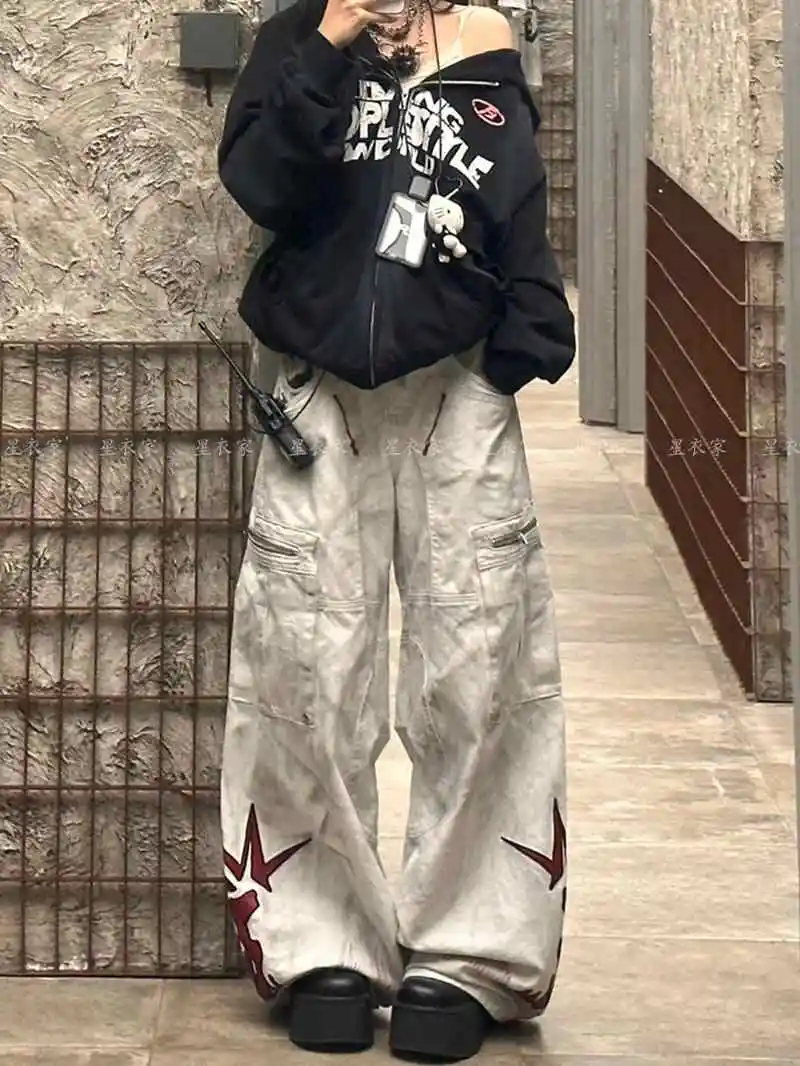 

Women's Light Blue Jeans Harajuku Y2k Japanese 2000s Style 90s Aesthetic Baggy Denim Trousers Jean Pants Vintage Trashy Clothes