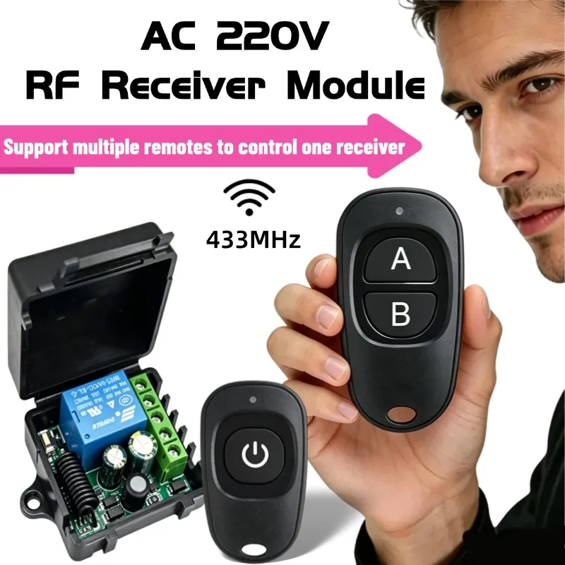 AC 110V 220V 433MHz Wireless RF Receiver Module Support Multi Remotes Control 1CH Relay Switch For Light Garage Door Gate Pump
