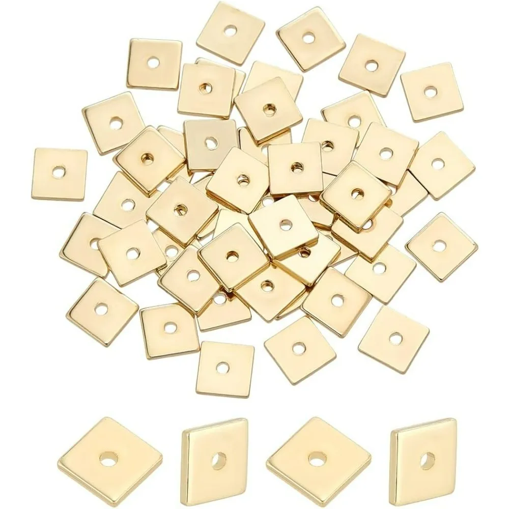 

14K Filled Square Spacer Beads 6×6mm 50pcs Flat Square Beads Spacers Brass Loose Bead Metal Bead for Stackable Bracelet