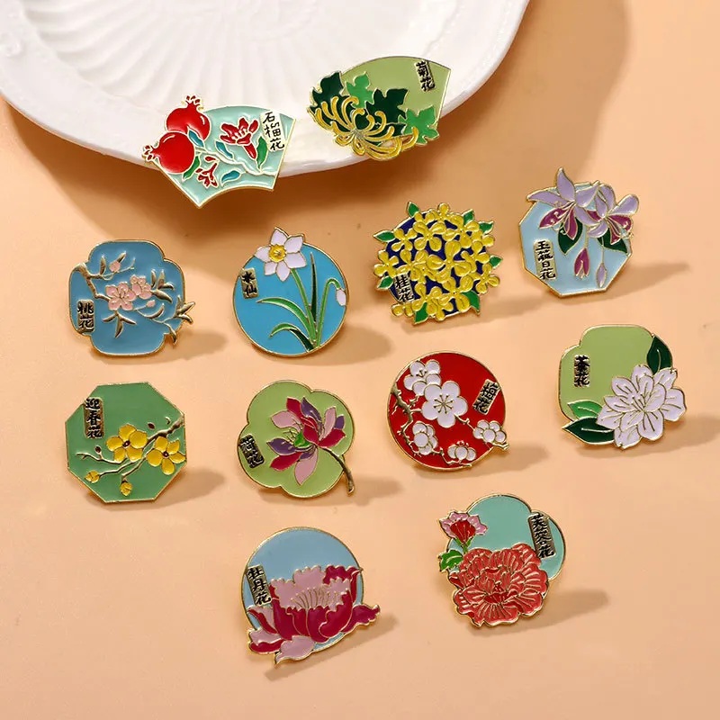 Cartoon Flower Enamel Pin Lapel Brooch Rose Star Flare Violet Peach Blossom Peony Lotus Rose Osmanthus Badge Jewelry Friend Gift