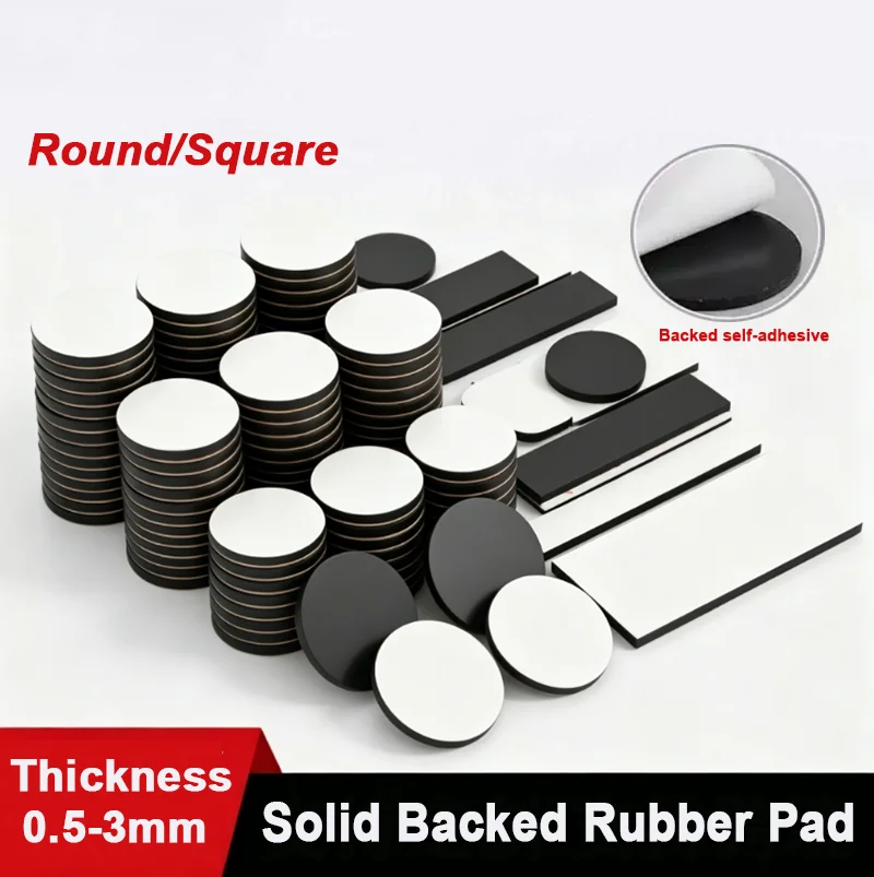 0.5-3mm Thick Black Solid Round/Square Adhesive Backed VMQ Silicone Rubber Sheet Seal Gaskets Pad Dia 6/7/8/9/10/15/20/25-100mm