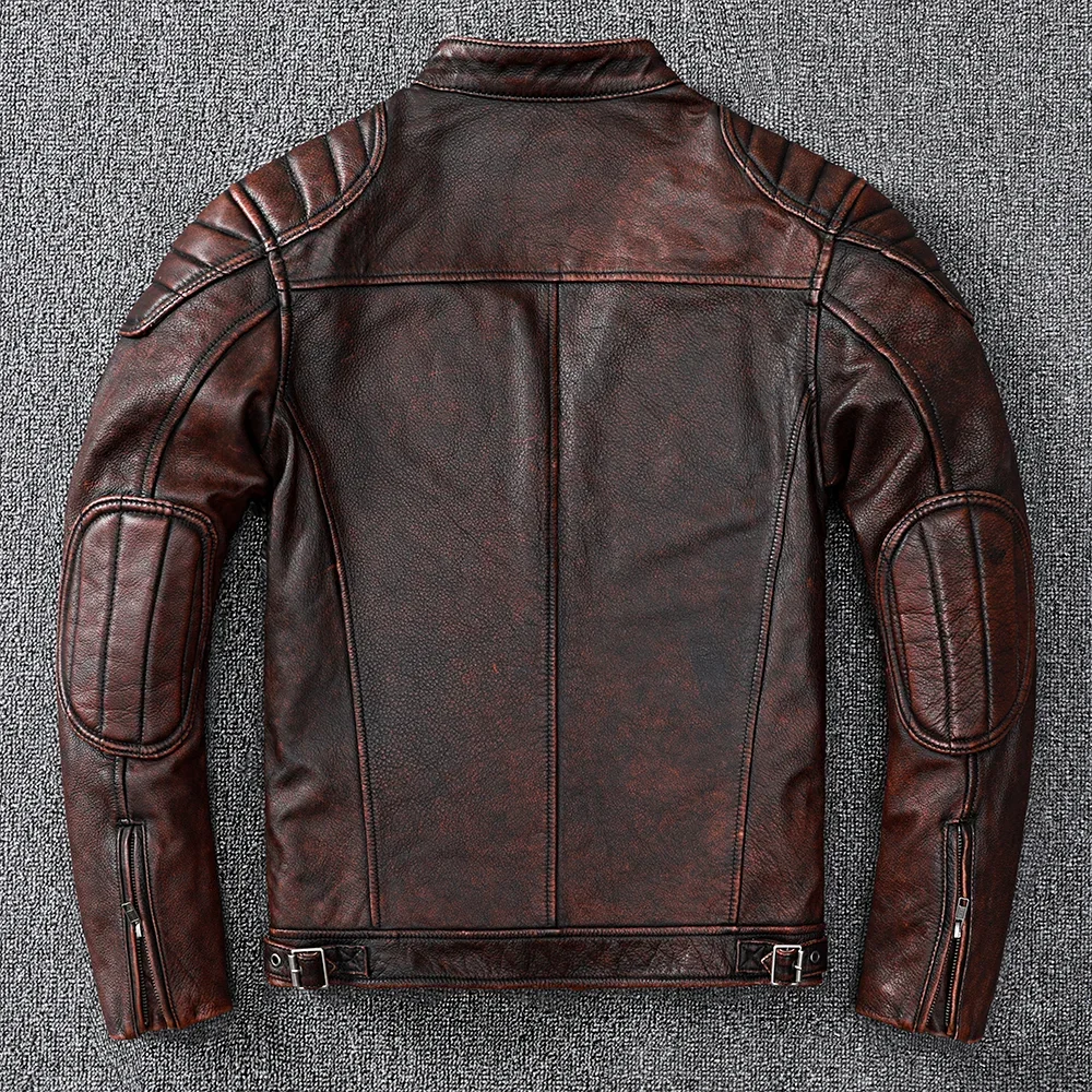 Veste de motard en cuir véritable pour hommes, manteau mince en cuir marron, vêtements en peau de vache, style vintage, mode, nouveau, livraison gratuite, 2021