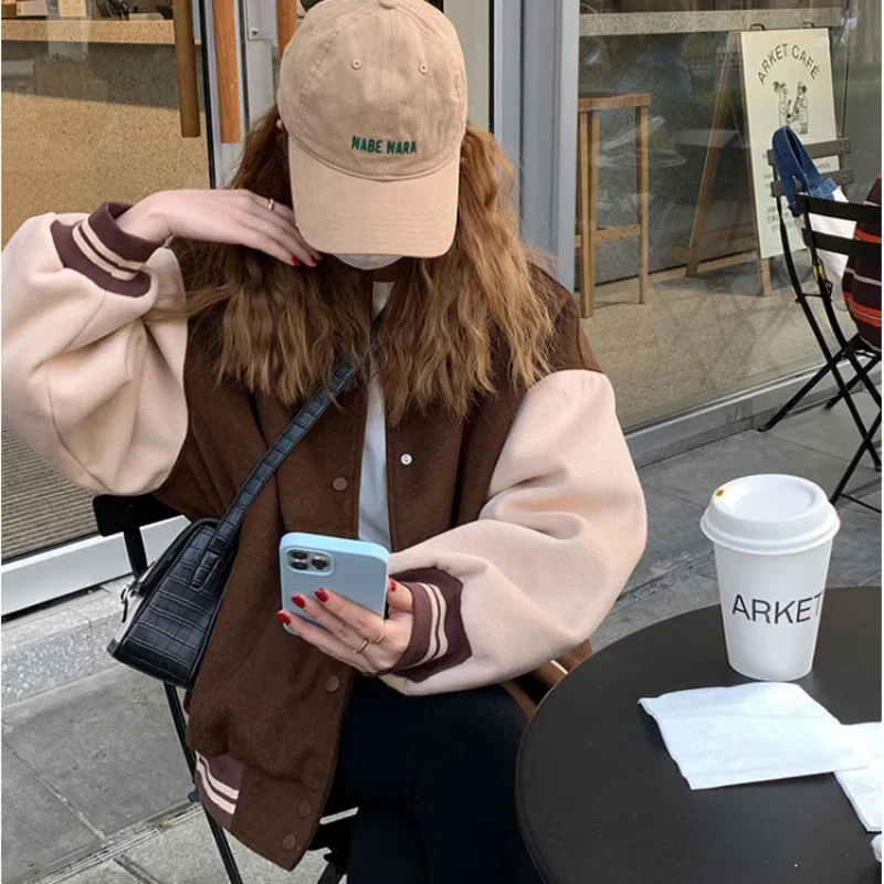 Deeptown Vintage Oversized Baseball Jacket Women Korean Fashion Streetwear Jacket 2000s Aesthetic College Harajuku Coat Bomber