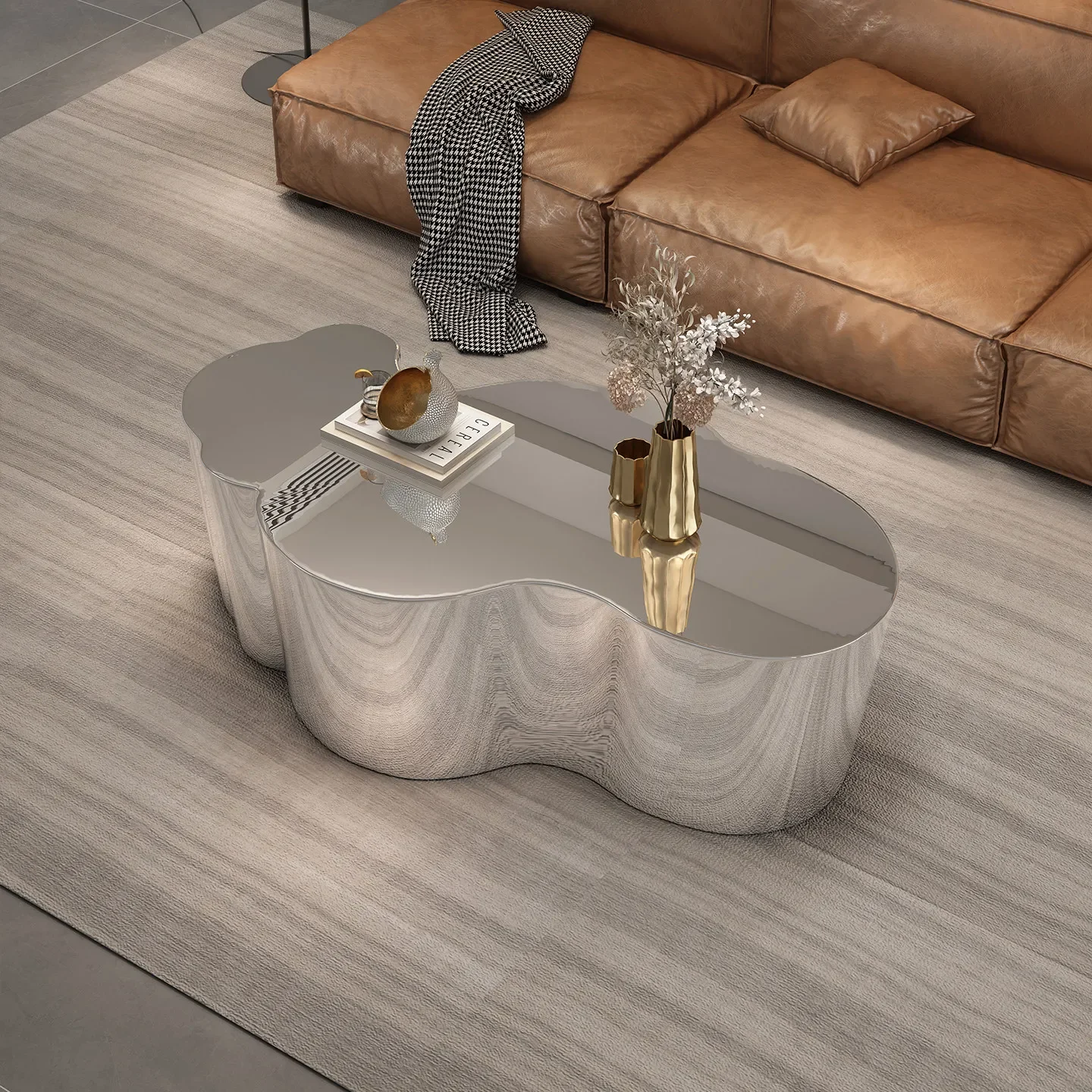 Special-shaped coffee table high-end living room light luxury modern silver cloud stainless steel simple coffee table