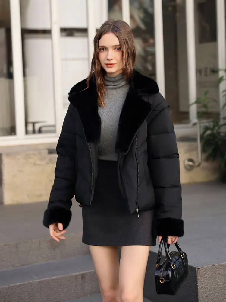 Vielleicht 新しい女性の冬のパーカー服厚いジャケットカジュアル取り外し可能なスリーブショートファーターンダウン襟冬コート生き抜く