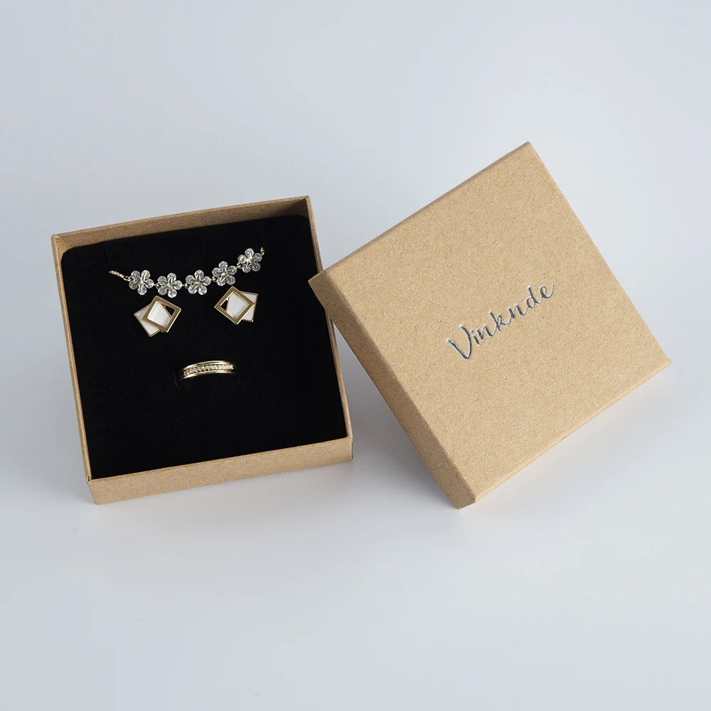 Personalized Logo Jewelry Paper Box White Black Kraft Cardboard Boxes Ring Earrings Bracelet Pendant Packaging Case Wedding Gift - Image 5