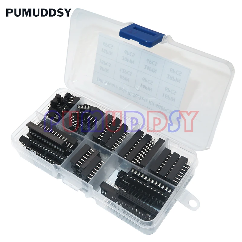 66PCS DIP IC Sockets Adaptor Solder Type Socket Kit PUMUDDSY 6 8 14 16 18 20 24 28 Pins New