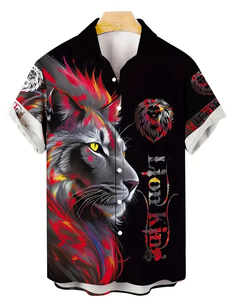 

Summer Daily Street Men's Casual Short-sleeved Shirt 3D Lion Print Short-sleeved Shirt Outdoor Sports Men's Short-sleeved Shirt