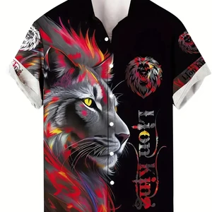 Áo tay áo ngắn của nam giới, áo sơ mi ngắn, mùa hè, thời trang đường phố, tay áo ngắn, áo sơ mi giản dị cho nam giới 8 Áo sơ mi Tiger bán hàng chính - №6