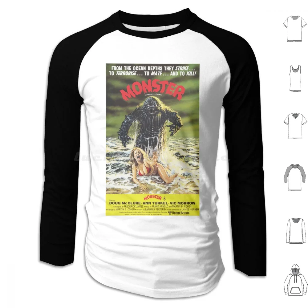 

Humanoids From The Deep Толстовка с капюшоном из хлопка с длинными рукавами Классический кинотеатр Монстр Ужасы B Фильм Культовый Grindhouse Matinee