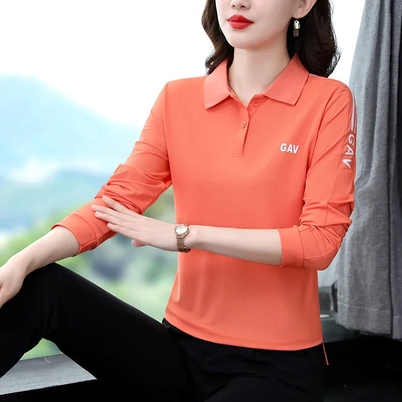 HLX-817 Nylon Polo Shirt Women's Long Sleeve T-shirt Sports Female Classic Tee Golf Polo Shirt Women Sport  Anti-Pilling Shirt