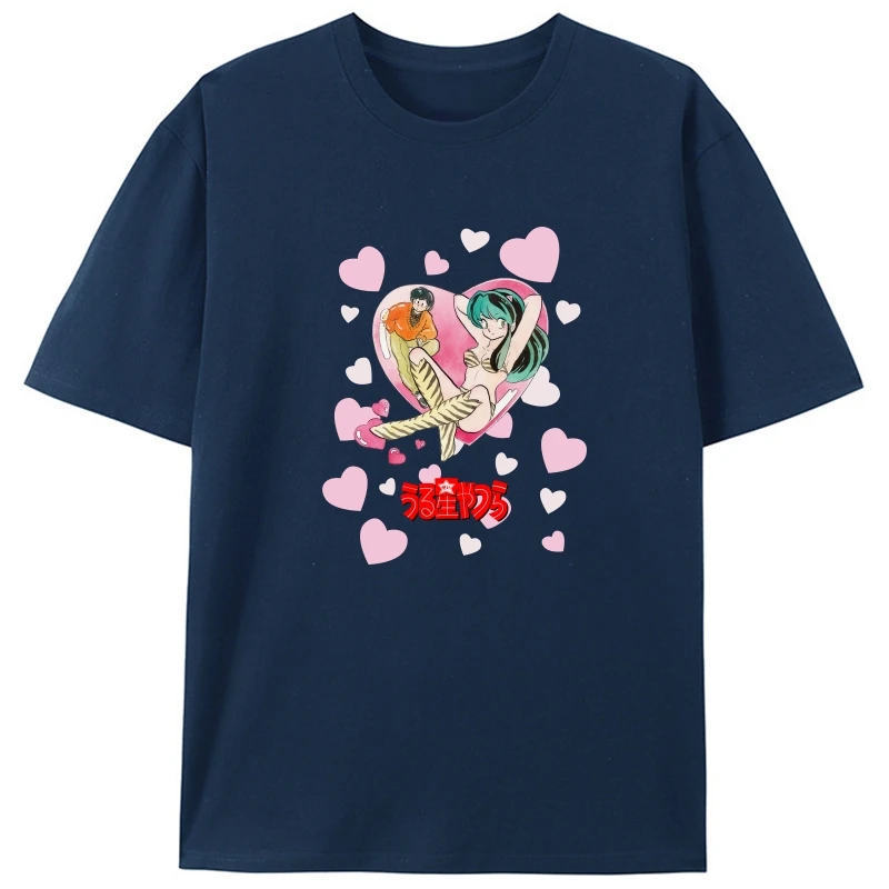 Urusei Yatsura Lum Hearts, camisetas Vintage para hombre, camisetas clásicas de manga corta con cuello redondo, ropa de verano de algodón
