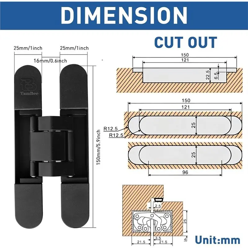 DT17 Door Hinges Concealed Hinges 3D Adjustable Invisible Door Hinge Silent Rust Proof 88lbs 180° for Wood Metal DIY