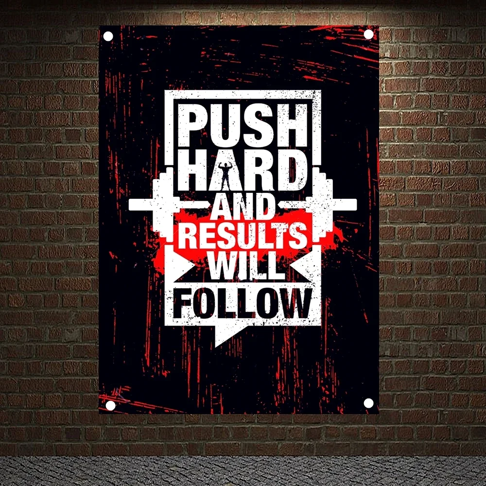 

PUSH HARD AND RESULTS WILL FOLLOW Motivational Workout Posters Wall Chart Exercise Bodybuilding Banners Flags Gym Decoration