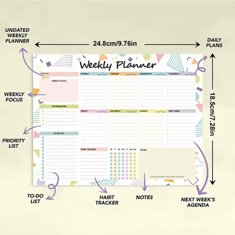 Weekly Planner Notepad Desk Weekly Coil Schedule Notepad Multi-Functional Planning Tool For Travel Study Homework Work And Notes