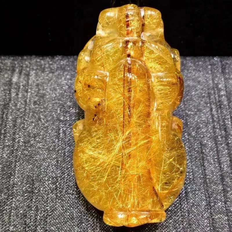 

Natural Gold Rutilated Quartz Pendant Rectangle Necklace 51*28*21mm wealth Rutilated Women Men AAAAAAA