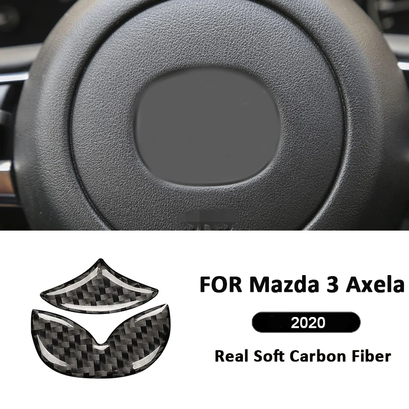 For Mazda 3 Axela 2020 Carbon Fiber Car Steering Wheel Center Logo Emblem Badge Panel Interior Decoration Sticker Accessories