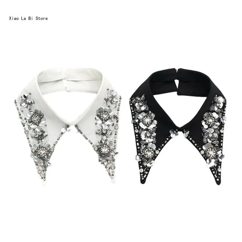 Collar Shawl Rhinestones Sequins Jeweled Shawl for Cheongsam Qipao Women Collar Decorative Shirt Collar Dress Collar XXFD