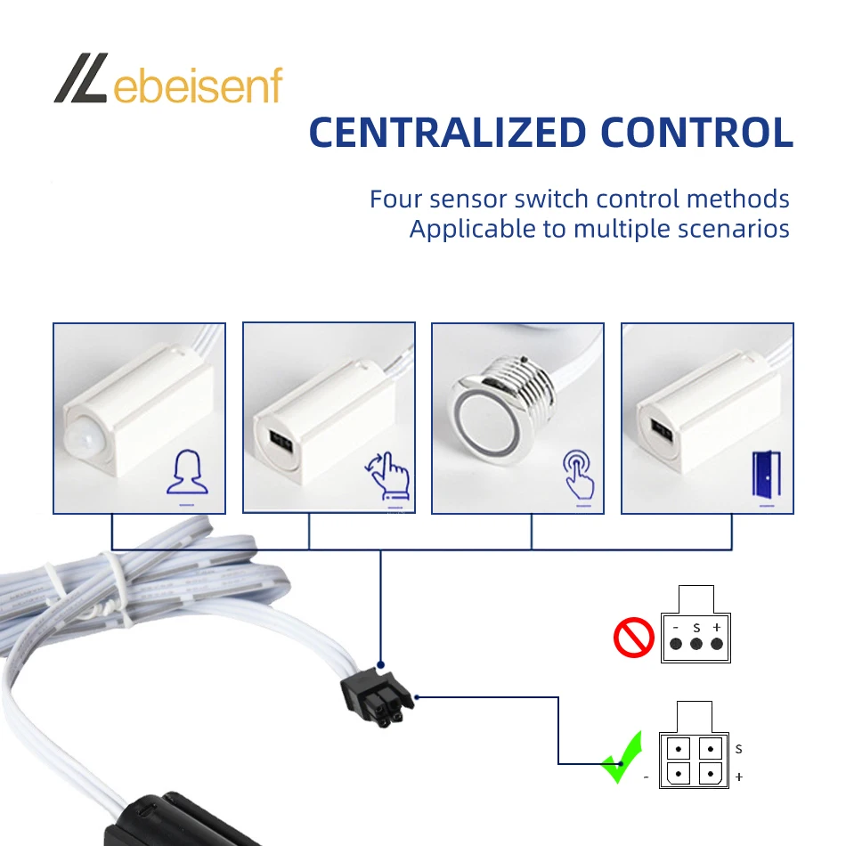 5V 12V 24V Kitchen Under Cabinet Sensor Switch On/Off DuPont Cable 2m 3Pin PIR Motion Door Touch Dimmer for LED Lighting Control