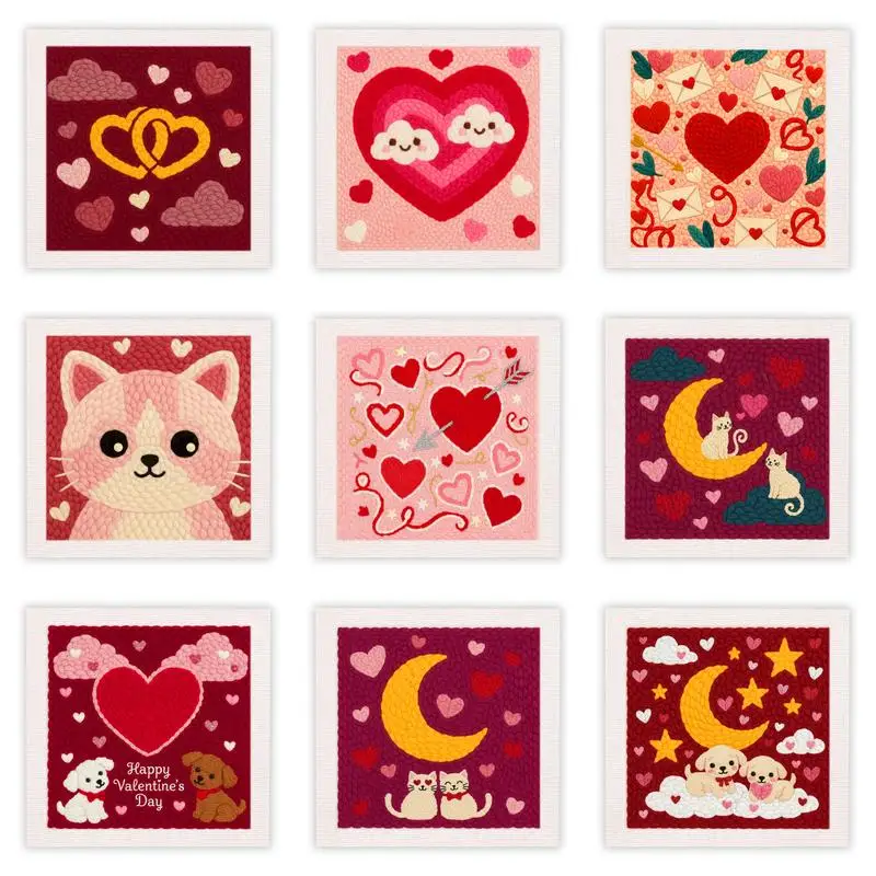 

Набор для вышивания игл в форме сердца, луны, котенка, 25x25 см, с рамкой, поделки для взрослых, принадлежности для шитья, домашний декор