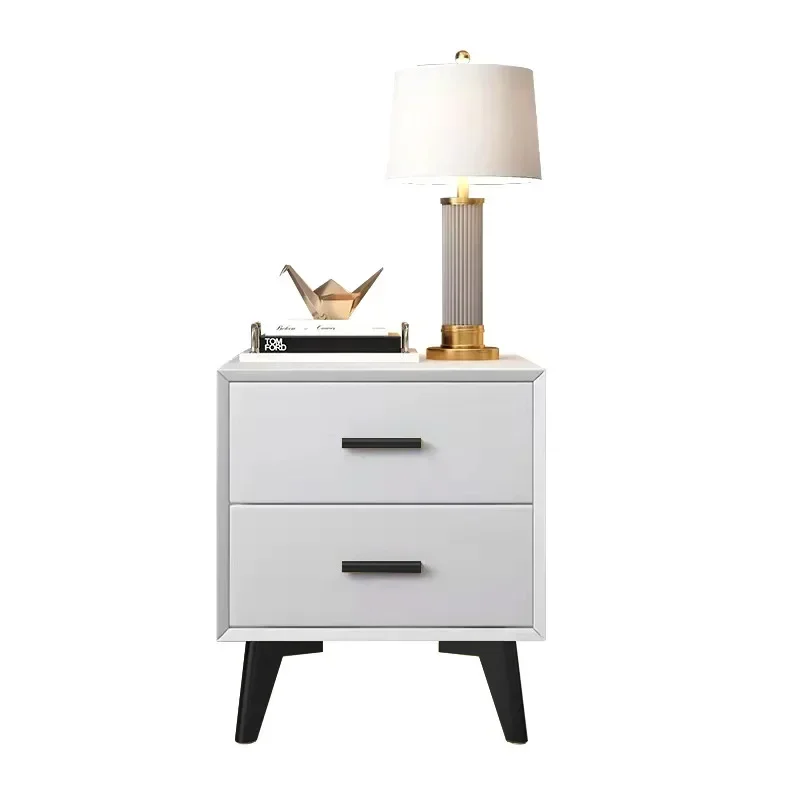 طاولات بجانب السرير من الخشب الصلب الحديث لتخزين غرفة النوم، حوامل ليلية فنية من الجلد، درجين لغرفة المعيشة، أثاث غرفة النوم #6