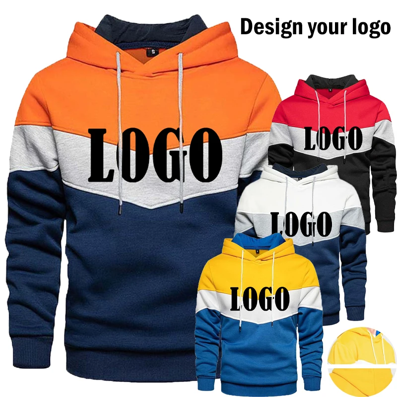 

Customized Man Splicing Hoodies Pullover Autumn Winter Fleece Warm Sweatshirts Casual Brand Printed Sport Tops Coat