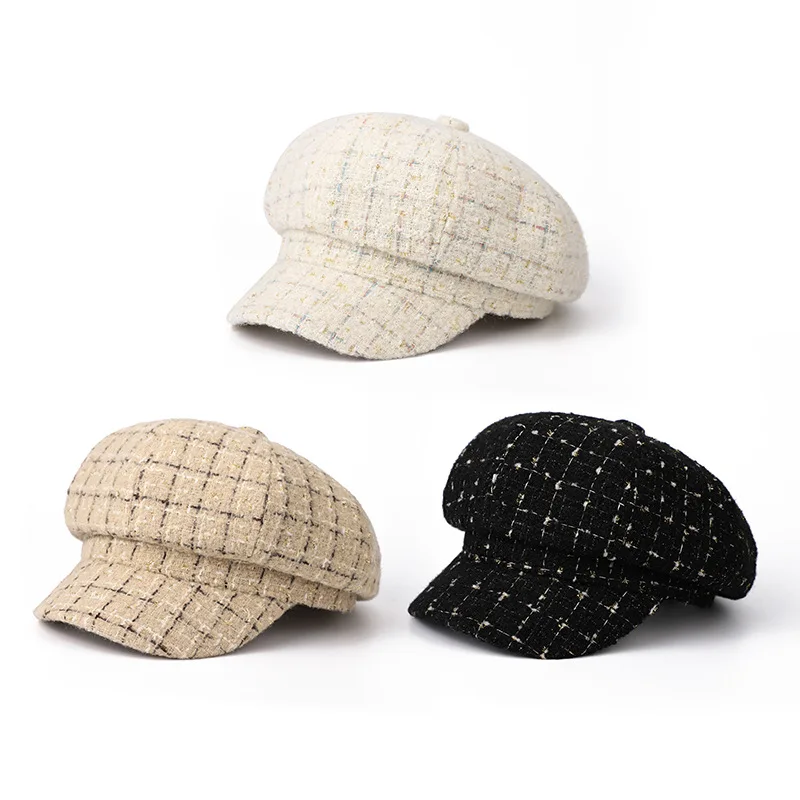 Women\'s Winter Hat Octagonal Plaid Retro Beret Newsboy Cap Autumn Winter Hats For Women Fashion Design Ladies Hat New Boina