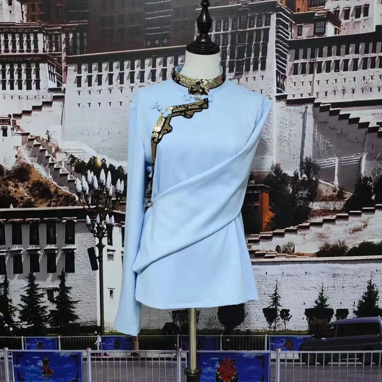 

2024 Tibetan new stand-up collar long-sleeved shirt men's and women's same top