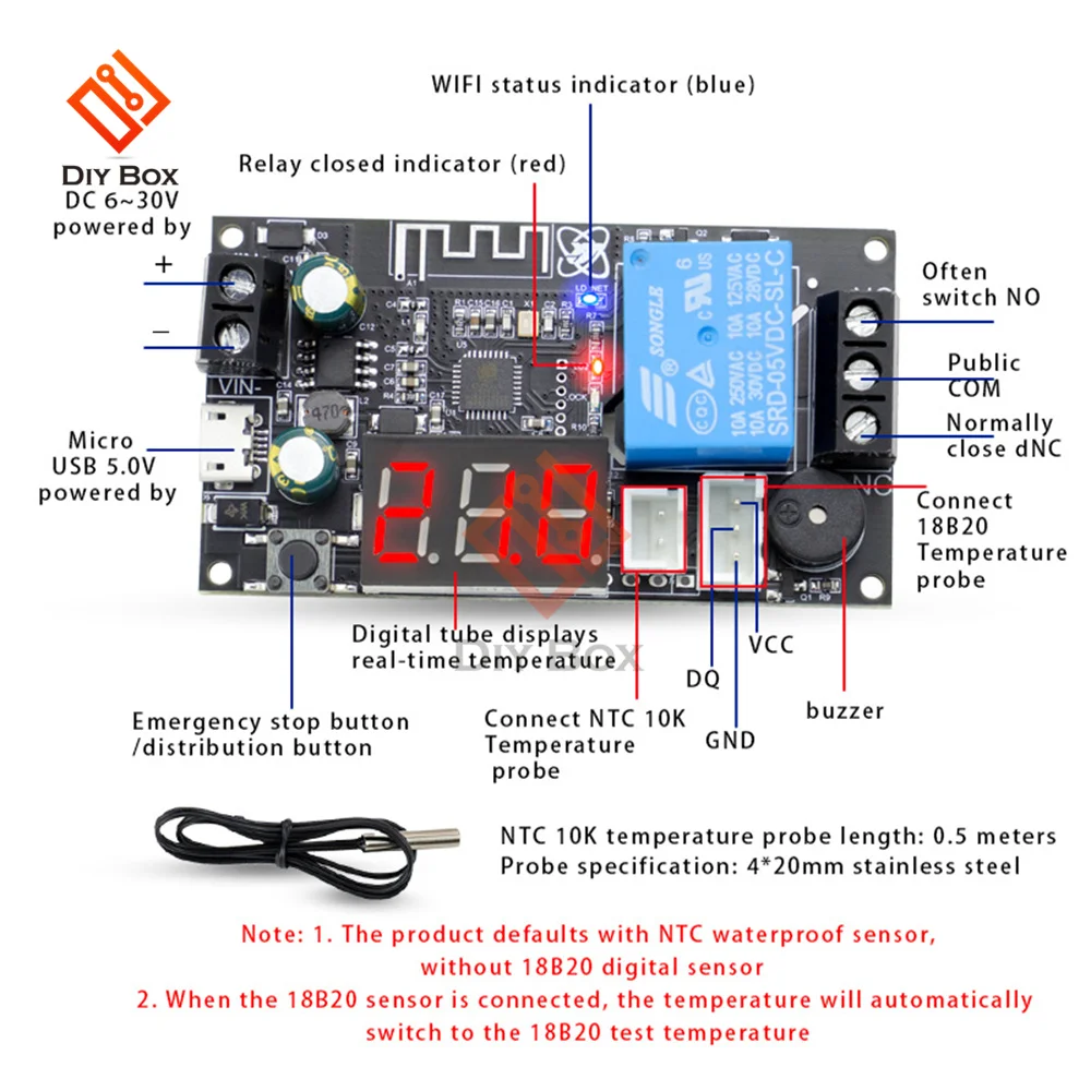 WIFI Remote Thermostat High Precision Temperature Controller Module Cooling and Heating APP Temperature Collection XY-WFT1 WFTX