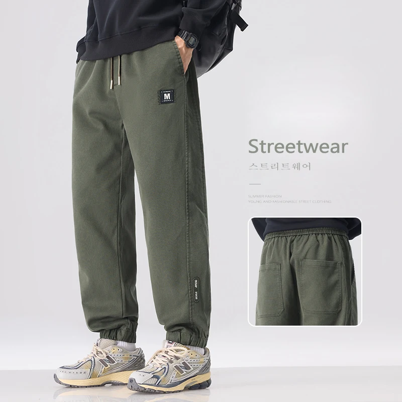 

2025 Autumn Men's Loose Casual Pants Lyocell Soft Comfort Fashion Embroidered Bounded Feet Harlem Trousers Drawstring Sweatpants