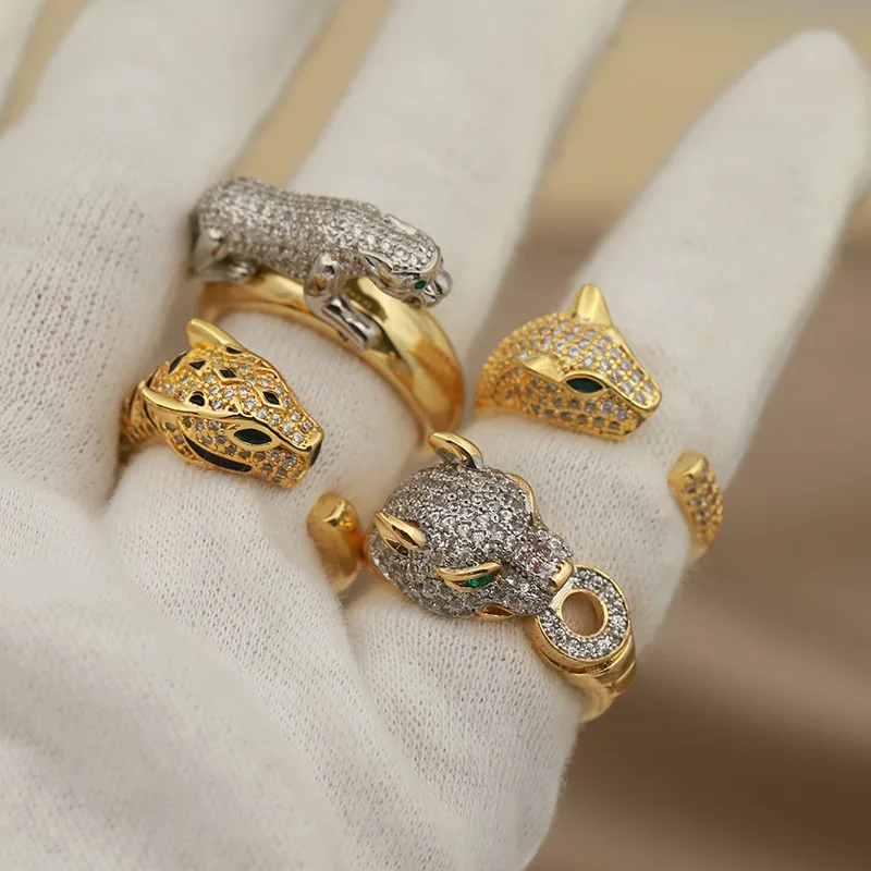 Nouvelles bagues ouvertes en zircone léopard pour femmes, accessoires de luxe, cristal, mariage, fiançailles, bagues ouvertes animales