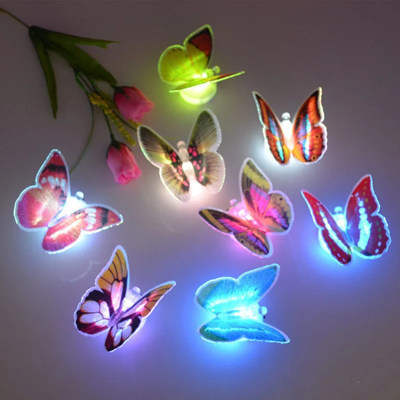 

5pc Multicolor LED Luminous Butterfly Night Light Wall Sticker Paste Butterfly Desktop Ornament Atmosphere Room Lamp Decoration