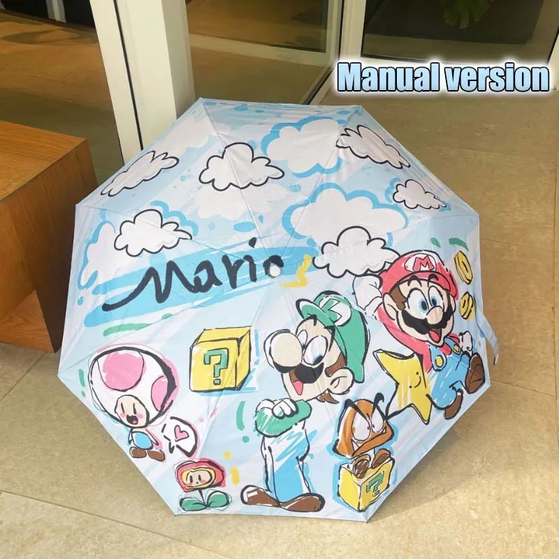 Super Mario Sun Umbrella Portable Lightweight Waterproof Travel Umbrella Black Coating Parasol Anti-UV 3 Folding Sun Umbrella