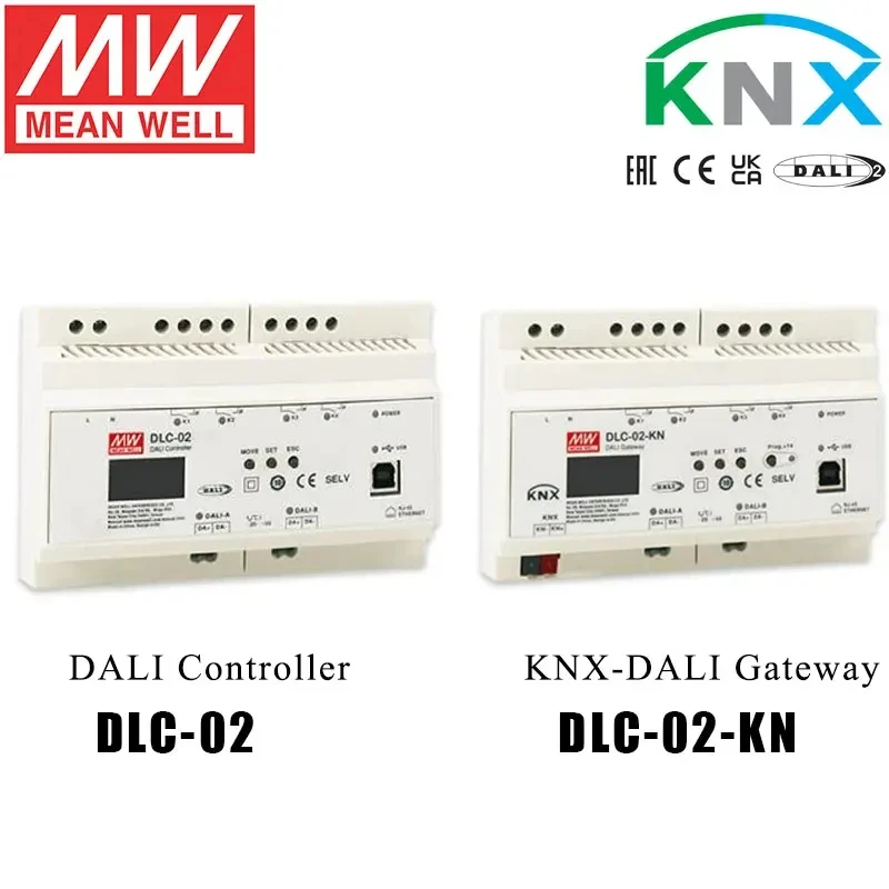 Mean Well-fuente de alimentación de BUS DALI integrada, DLC-02-KN KNX a DALI Gateway para sistema de automatización de iluminación del hogar inteligente