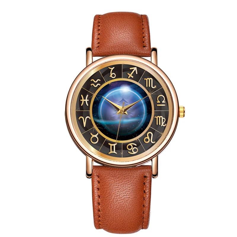 Retro Constellation Pattern Ladies Wristwatch Waterproof Fashionable Women's Timepiece Classic Design Waterproof Watch