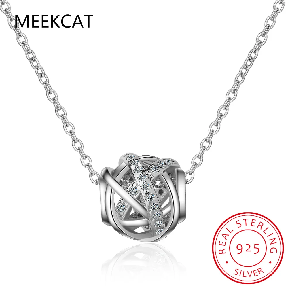 925 Sterling Silver Moissanite Diamond Cute Twist Hollow Ball Pendant Necklace For Women Office Lady Birthday Gift Jewelry