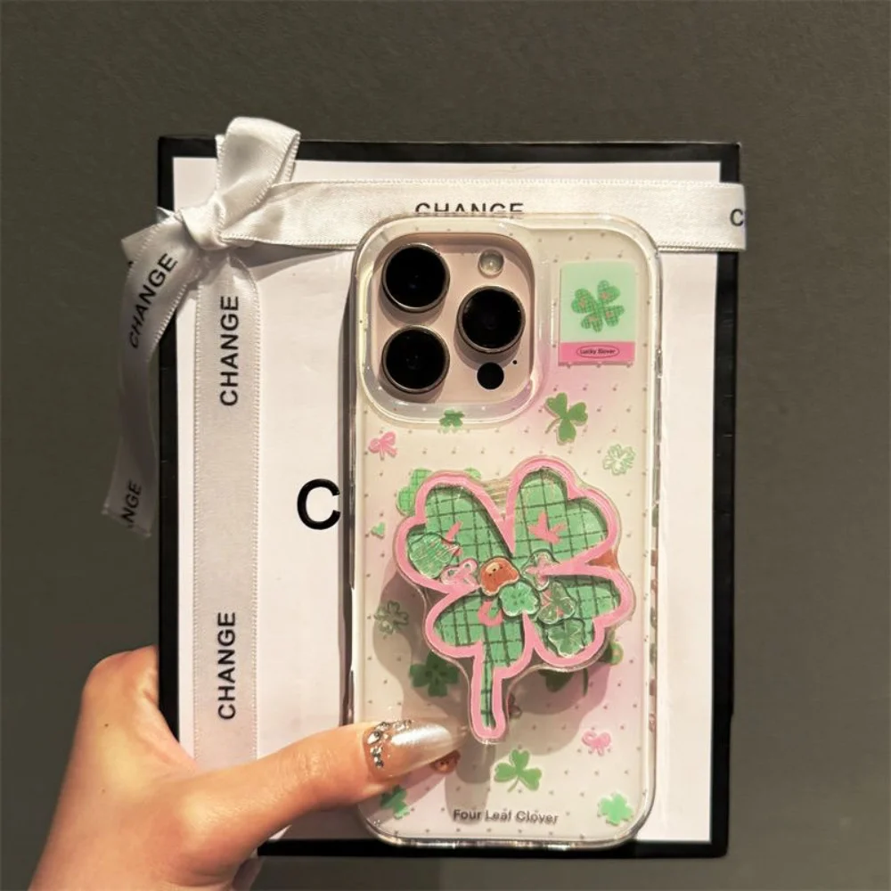 Korea Cartoon Cute Clover Griptok Bracket For iPhone 15 Samsung Universal Phone Accessories Phone Holder Grip Tok Stand