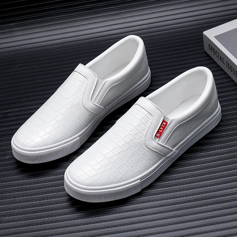 

Classic White Leather Loafers Men Flats Casual Shoes Slip On Sneakers Man Black For Men Boat Shoes